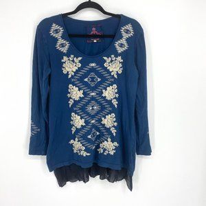 Johnny Was | Embroidered Long Sleeve Top Lace Trim